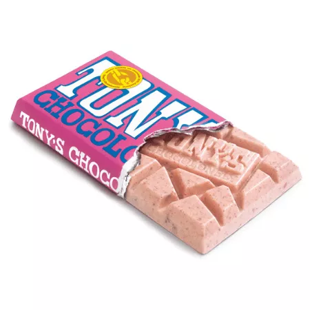 Tony's Chocolonely Reep Wit Framboos Knettersuiker (15x 180gr) - Afbeelding 3