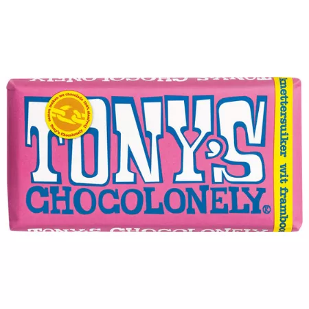 Tony's Chocolonely Reep Wit Framboos Knettersuiker (15x 180gr)