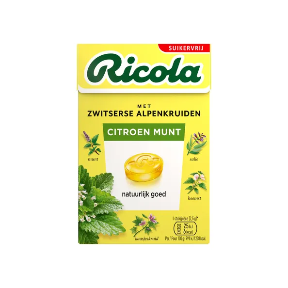 Ricola lemon mint suikervrij doosje (20x 50gr)