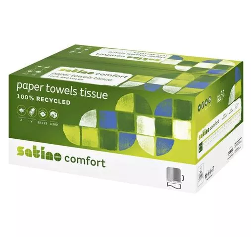 Satino comfort handdoekje Z-vw 25x23cm 2 laags helder wit (3200 stuks)