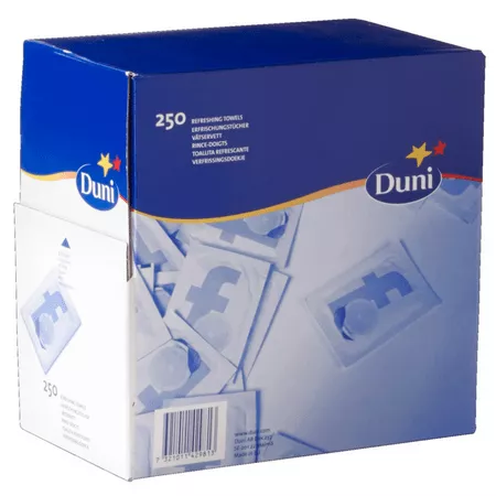 Duni verfrissingsdoekjes lemon disp.box (250 stuks) (1)