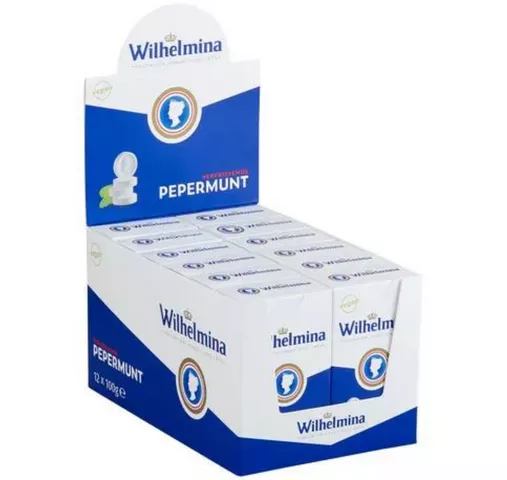 Wilhelmina pepermunt vegan staand doosje (12x 100gr) (1)